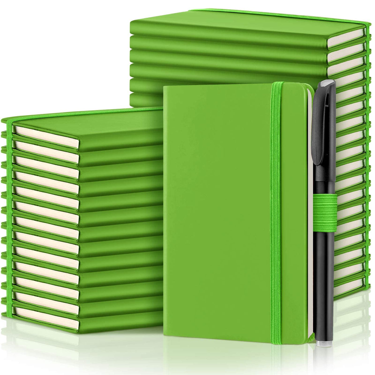 Laumoi 36 Sets Pocket Notebook Journals with Pens A6 Cute Small Journal Notebook Ruled Lined Mini Notepad Hardcover Executive Notebooks Set with Pen Holder for School Office, 3.7 x 5.7 Inch (Green)