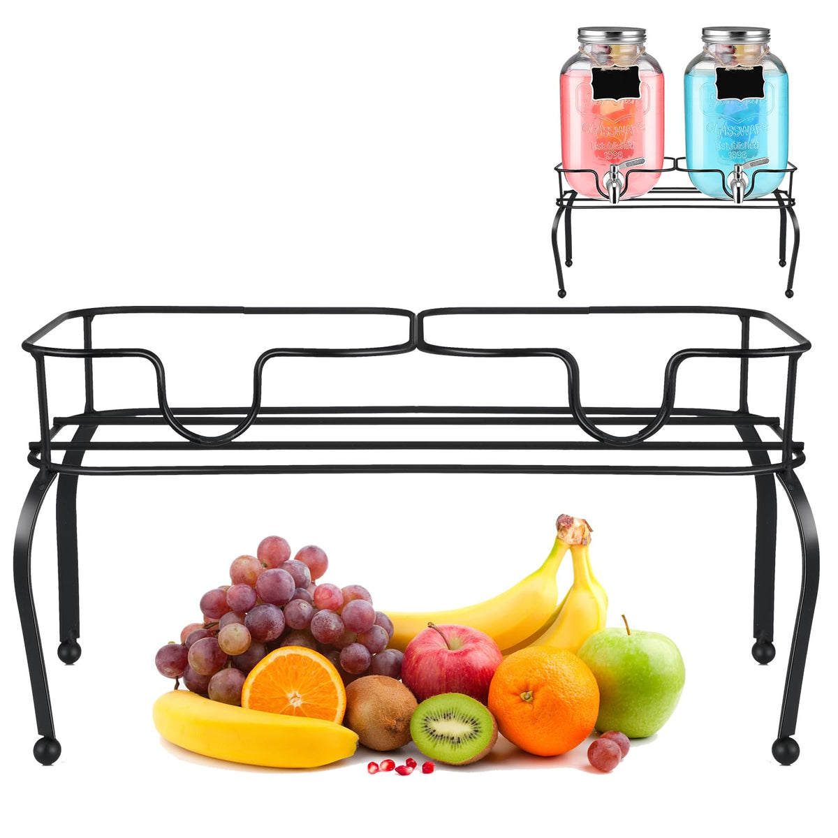 Blulu Metal Beverage Dispenser Stand for Parties Double Drink Stand Dispenser Holder Stand for Glass Jar Bottles(2 Gallon)