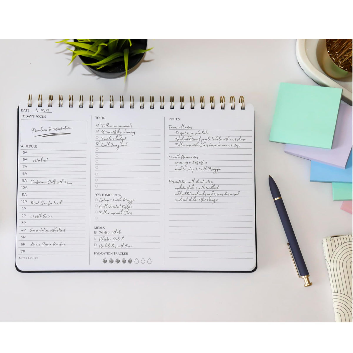 Merely Home Undated Daily Planner | 8.25” x 11.75” Work To-Do Notebook | ADHD Academic Organizer | Multi-Layout | Men and Women Planner | College Supplies | Black | Landscape Layout