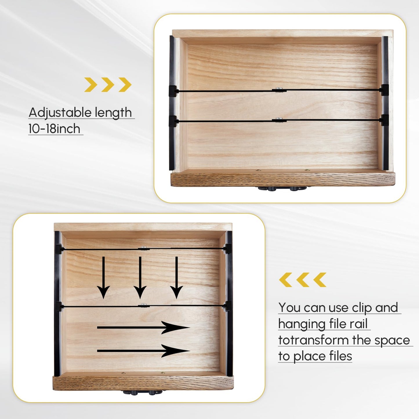 Humyoun 12 Pcs Metal Adjustable File Cabinet Rails Set Include 8 Hanging File Rail Clips 4 Cabinet Dividers Bars Suitable for Cabinets with Drawer Thickness Less Than 1/8 Inch(Black,10-18 Inch)