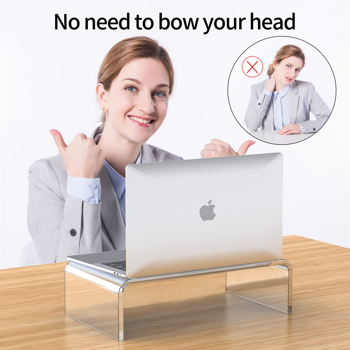 Beimu Acrylic Monitor Stand Riser Clear Laptop Stand for Desk Acrylic Monitor Riser for Desk Accessories Aesthetic Laptop Riser Clear Computer Stand White Office Supplies for Women Essentials
