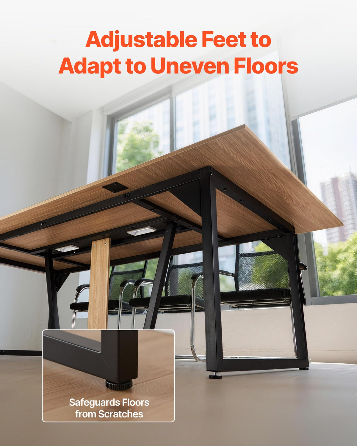 VEVOR Conference Table, 8 ft Office Meeting Table for 10 Person, Modern Rectangle Seminar Desk with Metal Legs, Large Meeting Desk Ideal for Office, Boardroom, Conference Room, Easy Assembly, Brown