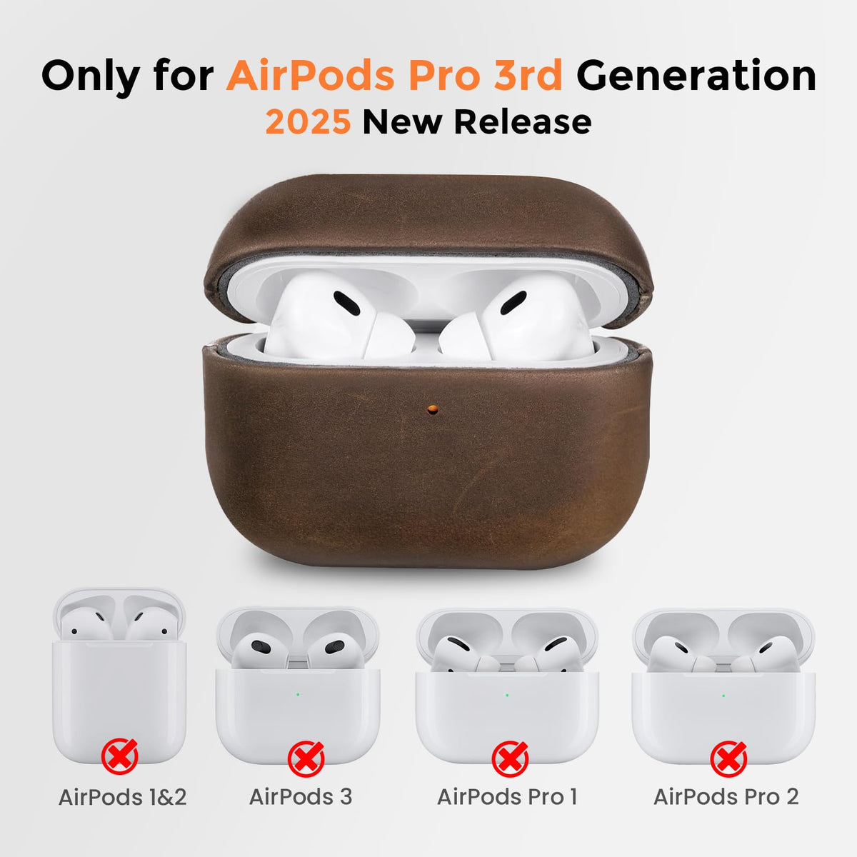 Bouixel for AirPods Pro 3 Case, Handcrafted Vintage Genuine Leather Shockproof Cover Accessories with Lanyard Compatible with Apple AirPods Pro 3nd Generation 2025