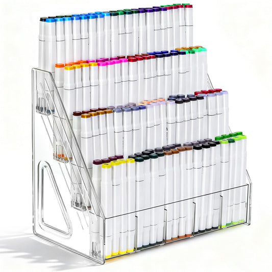 Vowcarol Pen Holder, Marker Organizer 20 Compartments, Clear Pencil Holder Space Saving, 4-Tire