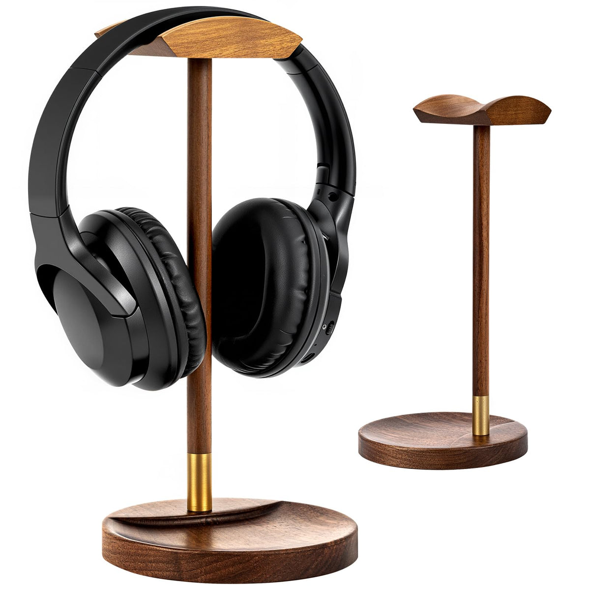 Plehood Headphone Stand for Desk, Solid Wood Gaming Headset Stand, Universal Wooden Headphone Stand Hanger, Wooden Headphone Holder with Storage Base for Airpod max and More