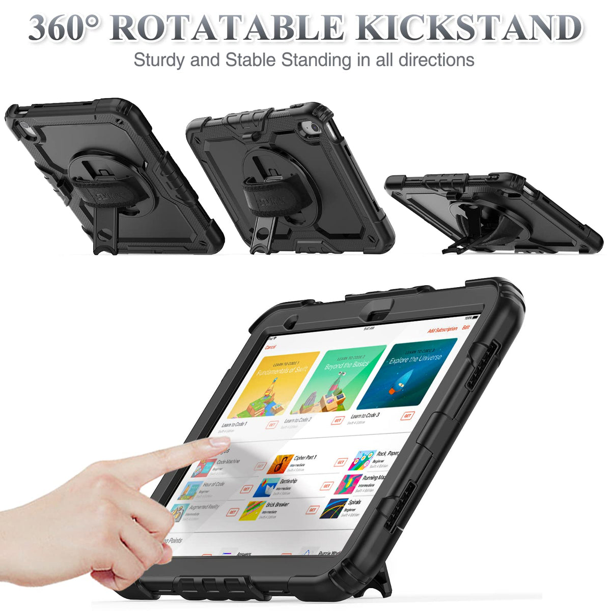 SEYMAC stock Case for iPad (A16) 11th/10th Generation 11''/10.9'' 2025/2022, Full-Body Drop Protection Case with Screen Protector &360° Rotate Hand Strap/Stand, Black