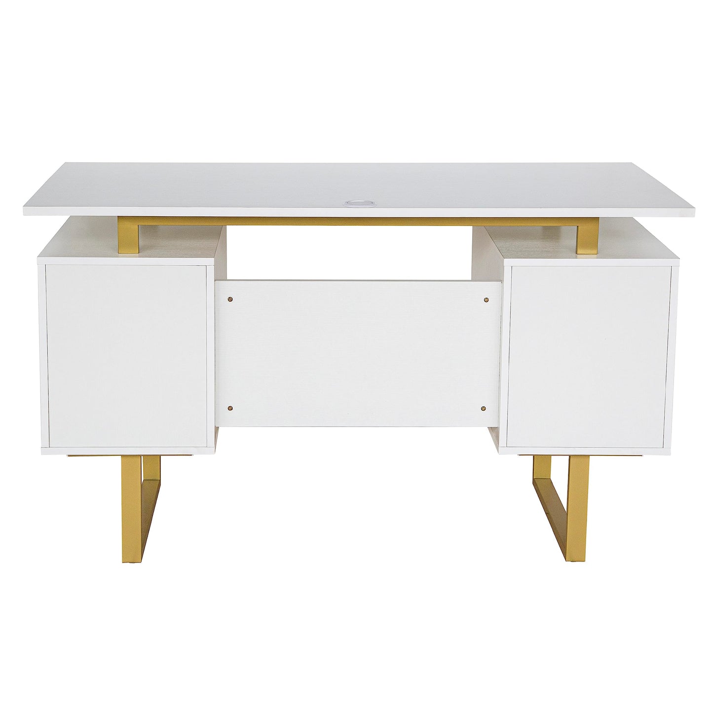 Techni Mobili Storage Drawers and Cabinet 51.25” W-Modern Office Large Floating Desktop Surface Desk, 23.6" D x 51.2" W x 29.8" H, White/Gold