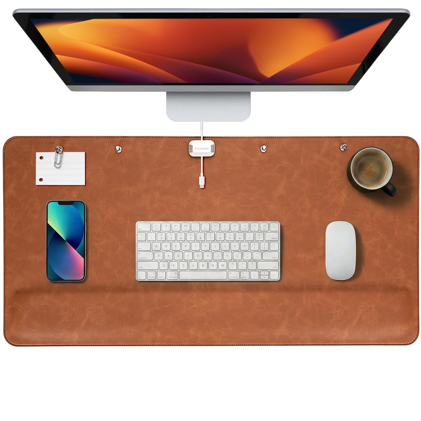 Magnetic Desk Mat System with Wrist Support 80×40cm, Premium Leather Desk Pad with Magnetic Accessories, Waterproof Non-Slip Desk Organizer for Office & Gaming