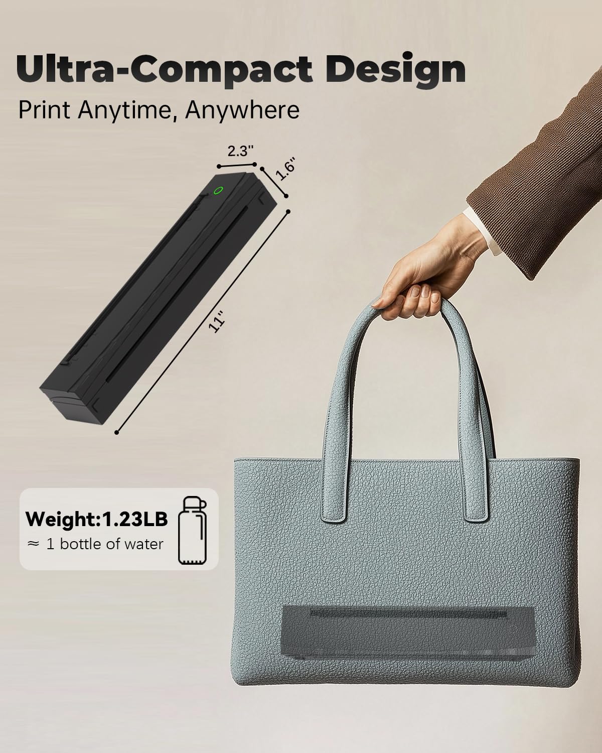 NDYIN Portable Printer Wireless for Travel, D80 Thermal Printer, Inkless Printers, Compatible with iOS, Android, Laptop, Supports 8.5" x 11" US Letter & A4 & A5 for Home Use, Office, Vehicles, Black