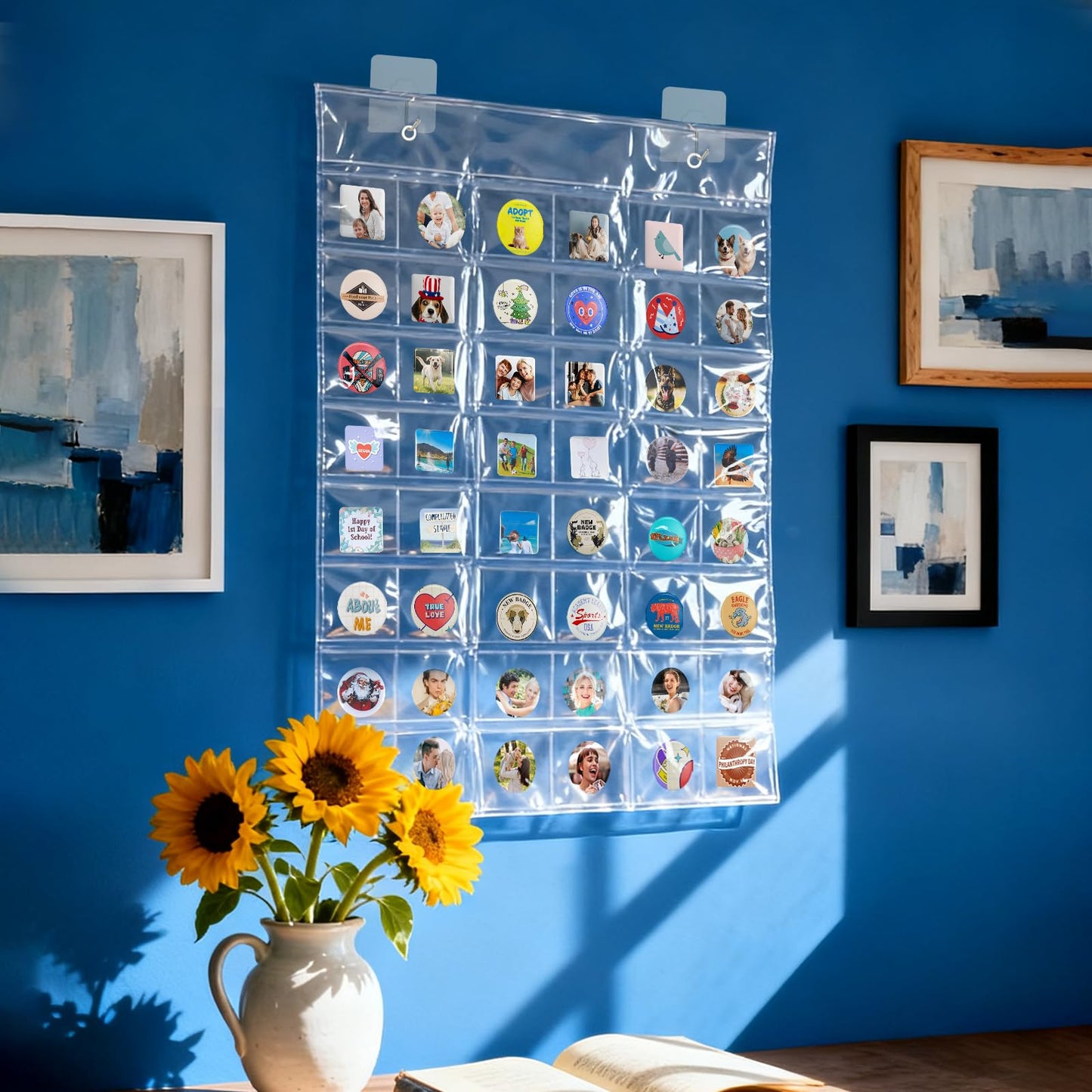 4 Pack Hanging Sticker Display Organizer Button Display Storage, Wall Door Pin Display Holder, Trading Pin Banner for Badges, Patches, Collection, Anime Convention Accessories, Holds to 192 Pins