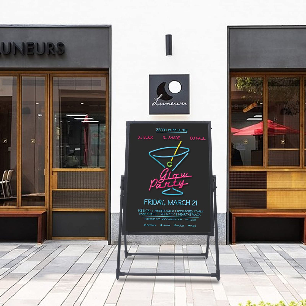 32"x24" LED Message Writing Board Standing A-Frame Menu Sign Board Illuminated Erasable Lighted Chalkboard Sign Menu Board with 8 Highlighters, Towel and Remote Control