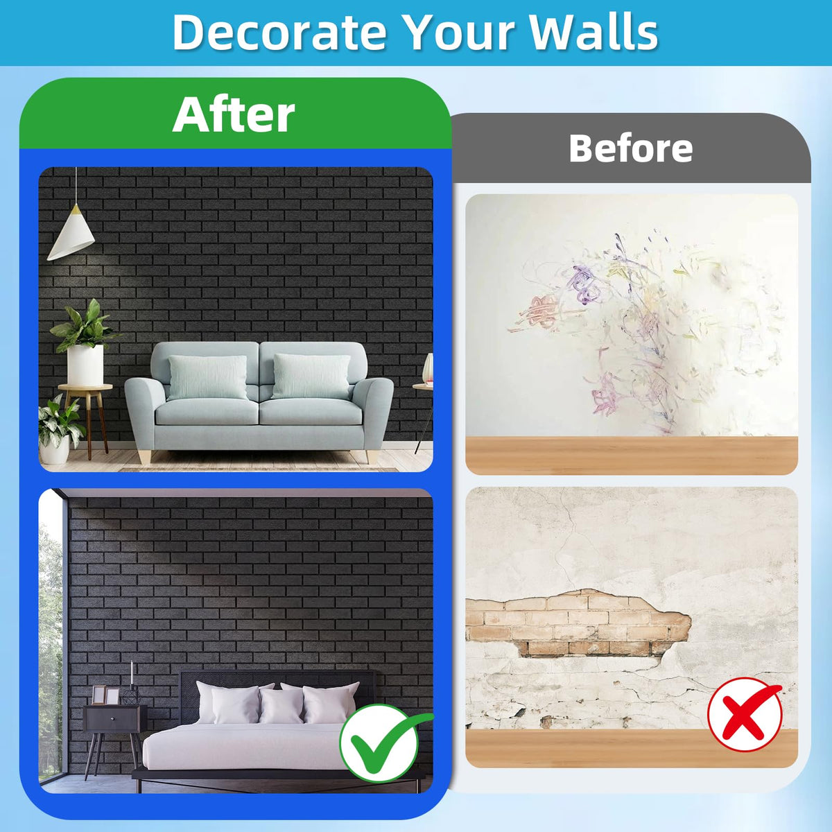 BrightRow 20 Pack Acoustic Panels 12" X 12" Soundproof Wall Panels with Self Adhesive High Density Brick Pattern Sound Absorbing Decorative for Home Office Gaming Room Studio
