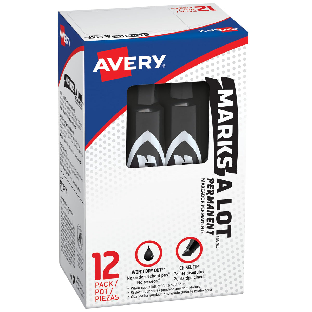 Avery Marks-A-Lot Regular Desk-Style Size Chisel Tip, 12 Black Permanent Markers are perfect for signs and posters (07888)