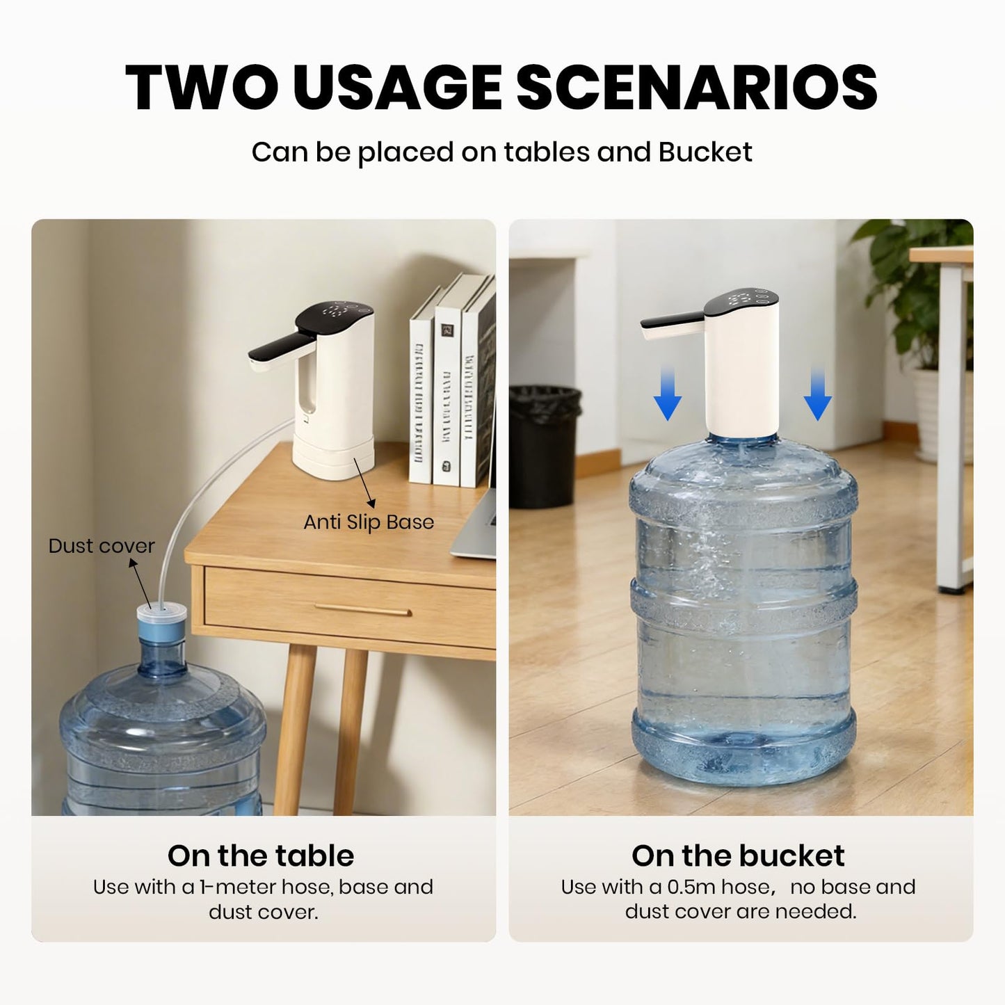 Water Dispenser for 5 Gallon Bottle with Digital Display,Portable USB Charging Electric Water Pump,3 Dispense Modes,Foldable Spout,with Two Water Pumps Dual Outlet,for Home, Kitchen, Camping, Office