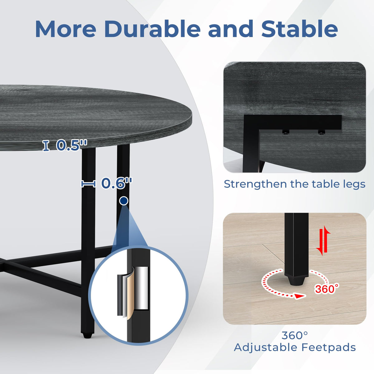 FAMIDGE Coffee Table, 23.6" Coffee Tables for Living Room, Round Coffee Table with Metal Frame, Floor Table for Sitting on The Floor, Home, Office, Elegant Gray