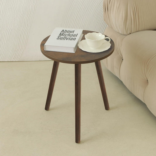 AWASEN Round Side Table, Small End Table for Living Room, Modern Wood Accent Coffee Side Table with Wood Legs for Small Space, Easy Assembly, Rustic Brown