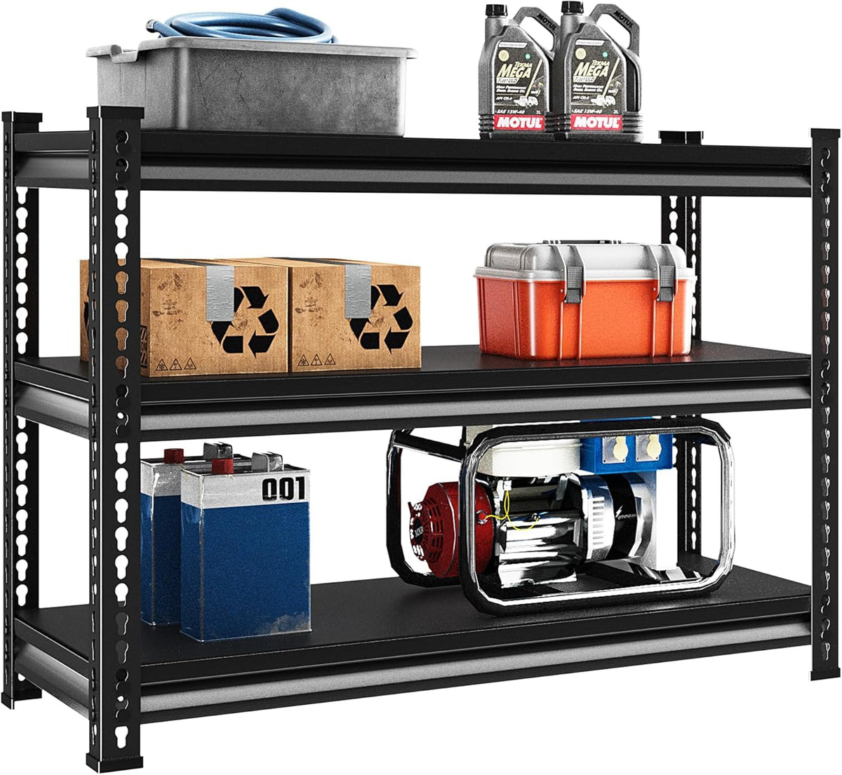 Rufokisa 3-Tier Garage Shelving Heavy Duty，36" Metal Shelving Unit for Garage, 1320 lbs Load Capacity Utility Rack Shelves＆ Storage Shelves, 40”W x 18”D x 36”H(Black)