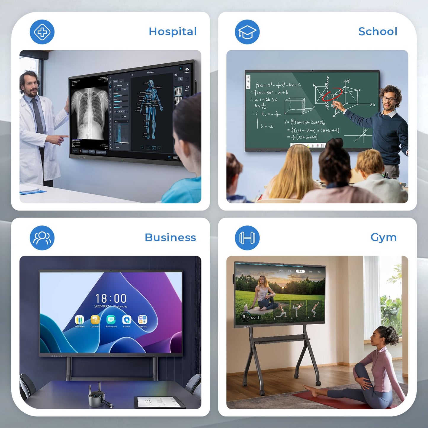 JASZDOT 55'' Smart Board, 4K UHD Interactive Touchscreen Whiteboard, Android13 8+128GB Wireless Smartboard for Classroom Home Office Studio