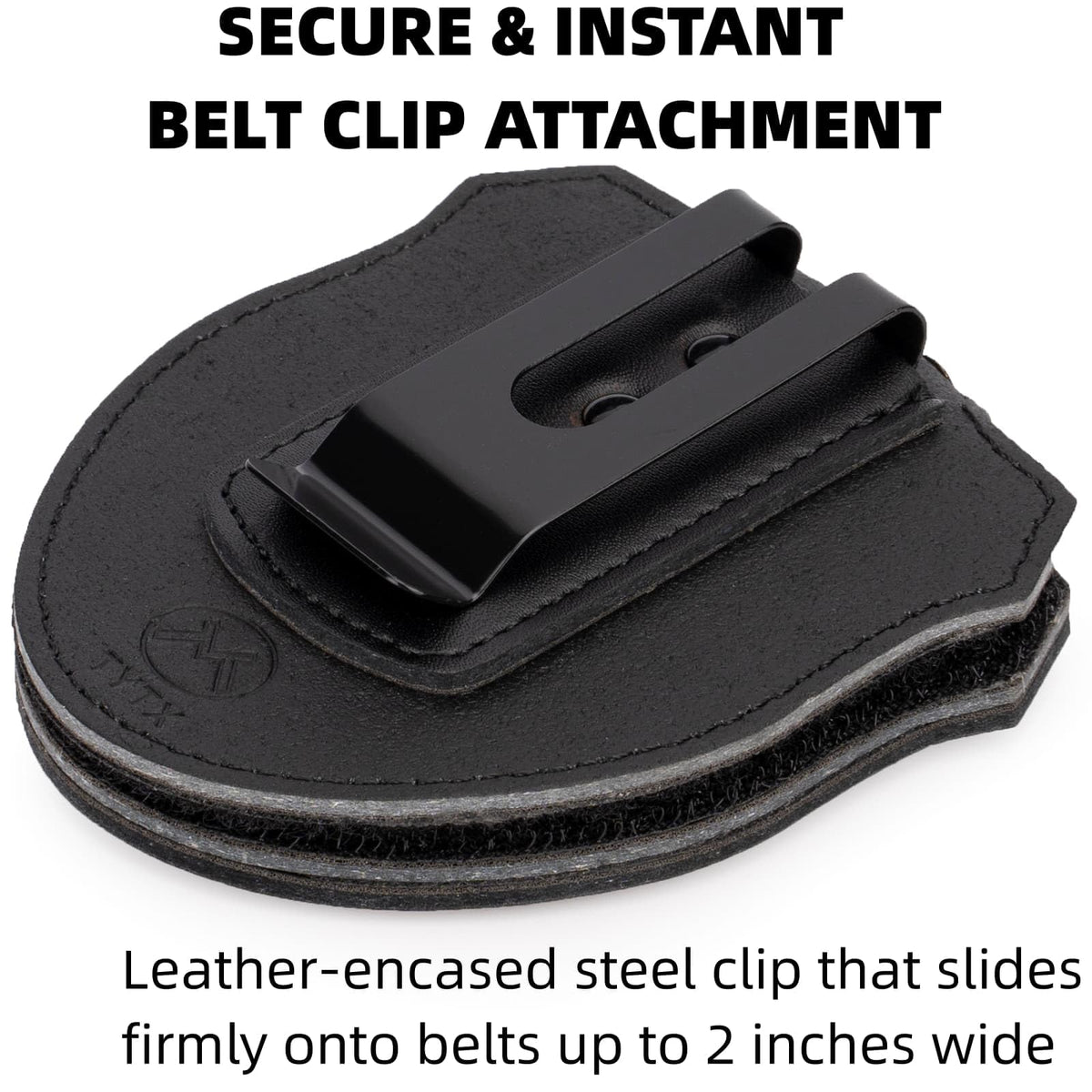 TT TYTX Police Badge Holder (Badge Not Included), Leather Universal Sheriff Badge Holder with Belt Clip, Hook and Loop Closure and Round Neck Stainless Steel Chain (Circle 2.7 Inch)