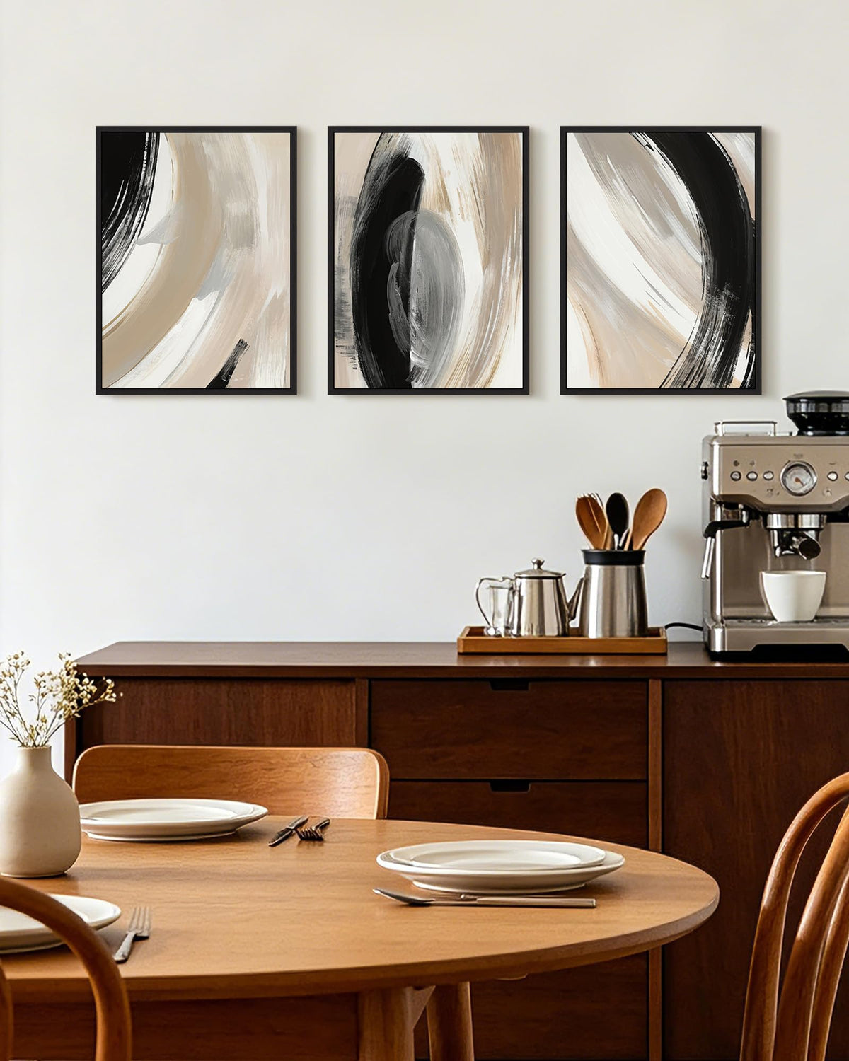 KUVIOKE Modern Abstract Framed Wall Art Black Neutral Minimalist Ink and Wash Graffiti Pastel Wall Decor for Bedroom Living Room 11x14in (Black Framed)