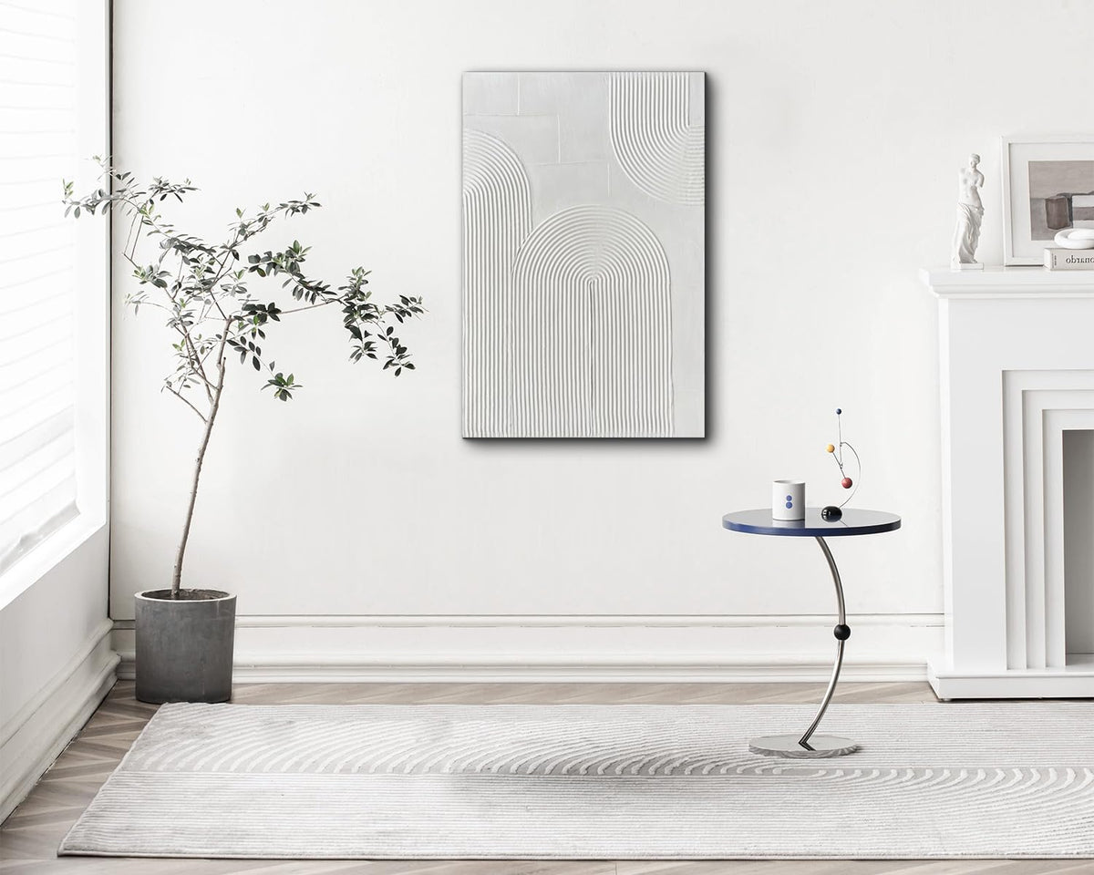 Creespi White Textured Wall Art - Hand Painted Abstract Oil Painting On Canvas 24x36 inch,Modern Minimalist Art Painting for Wall Décor