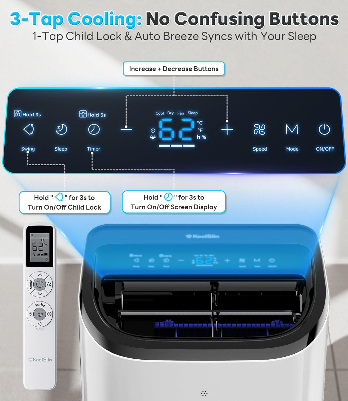 12,000 BTU Portable Air Conditioner Cools Up to 550 Sq.Ft, Auto-Evaporation Low Noise Portable AC Unit with Remote Control Fits for Large Room, Office, Garage, White