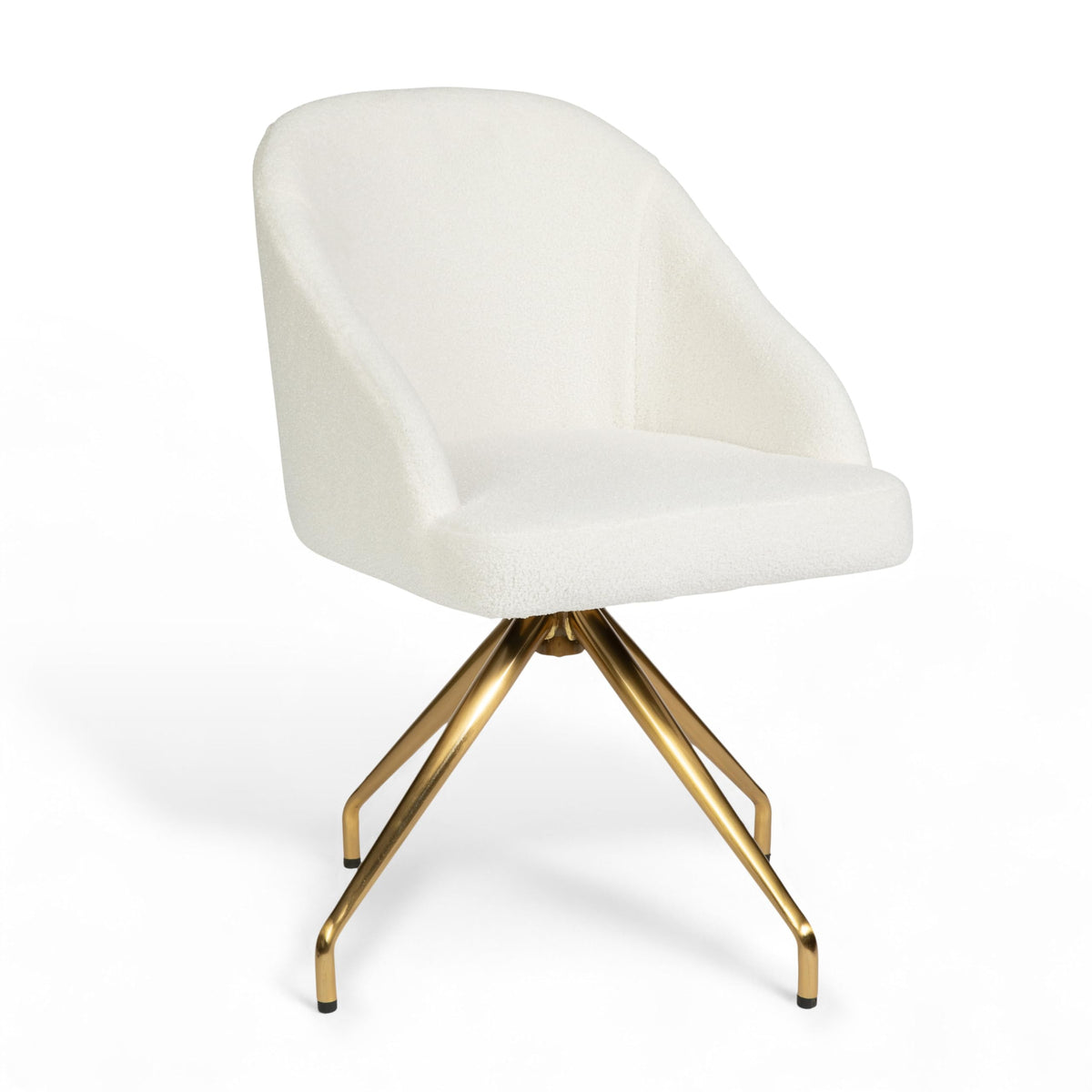 Martha Stewart Sora Stationary Swivel Task Chair with Sloped Arms for Home Office in Off White Boucle with Polished Brass Frame