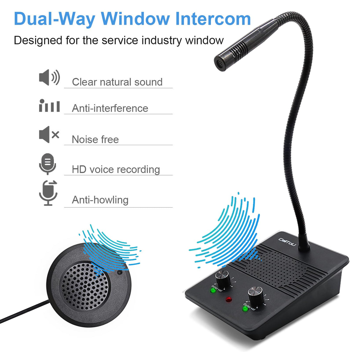 CallToU Window Speaker Intercom System,Dual Way Anti-Interference Intercommunication Microphone Talk Through Glass Window,for Business,Bank,Office,Hospital,Counter,Store,Station,School and More