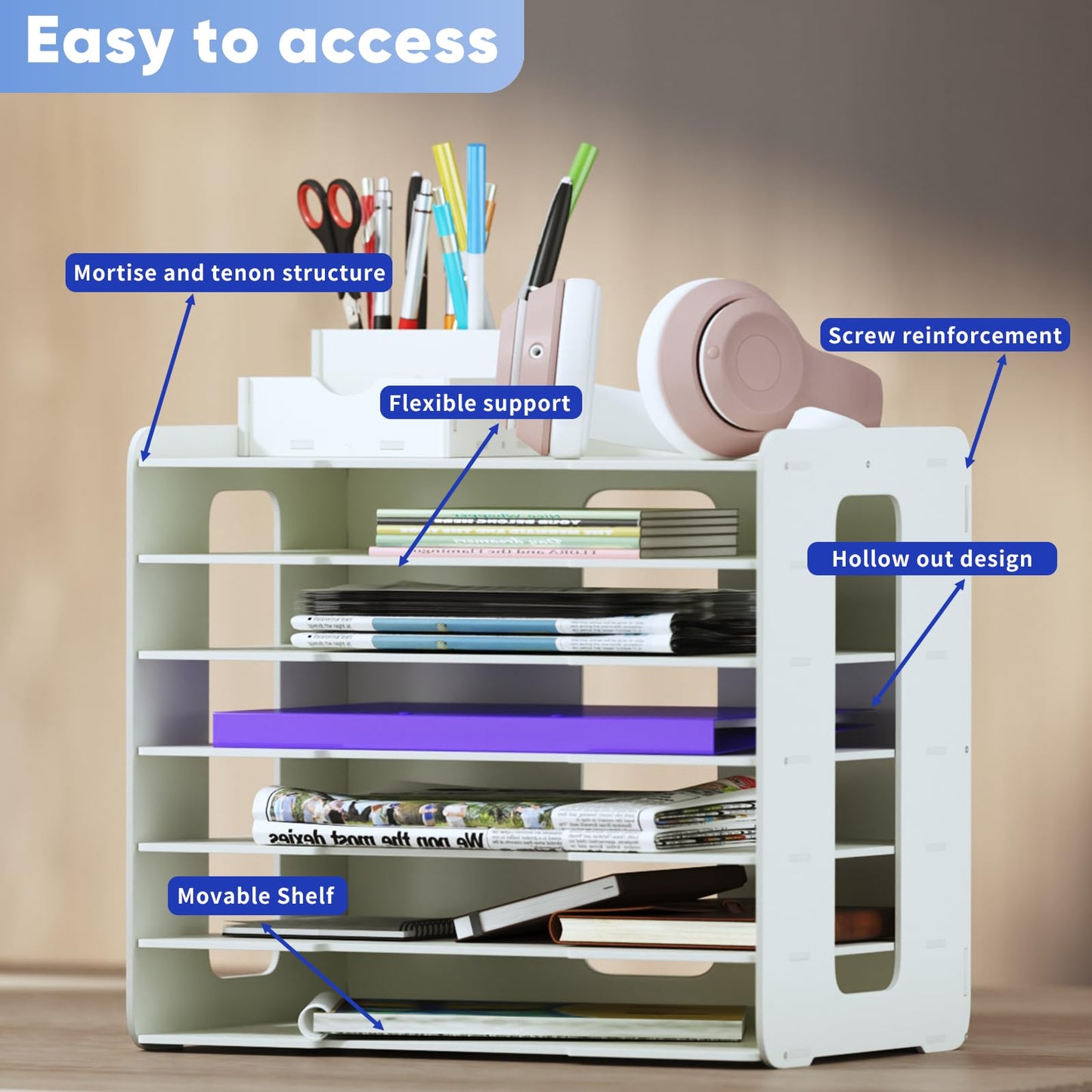 bimiti A3 Construction Paper Storage Organizer, PVC 11X17 Scrapbook Paper Organizer for Desk Space-Saving Paper Shelf Rack File Document Holder Mail Sorter Letter Tray for Classroom Home Office