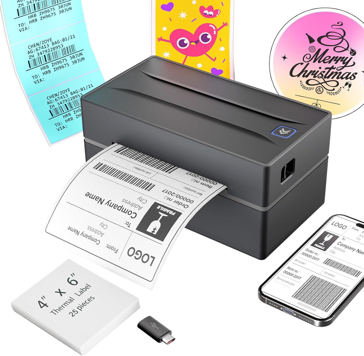 Bluetooth Thermal Shipping Label Printer: 4x6 Wireless Label Maker with Tape for Small Business - Compatible with iPhone, Android, Windows & Mac, Widely Used for USPS UPS Amazon Shopify Etsy