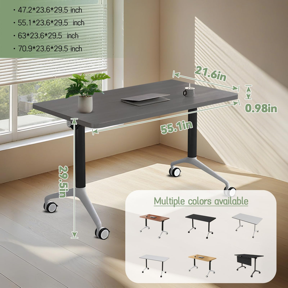 rzoizwko 2 Folding Conference Room Table with Wheels, Portable Foldable Training Meeting Table for Office, Classroom, Boardroom, Easy Storage and Move, Sturdy Office Furniture