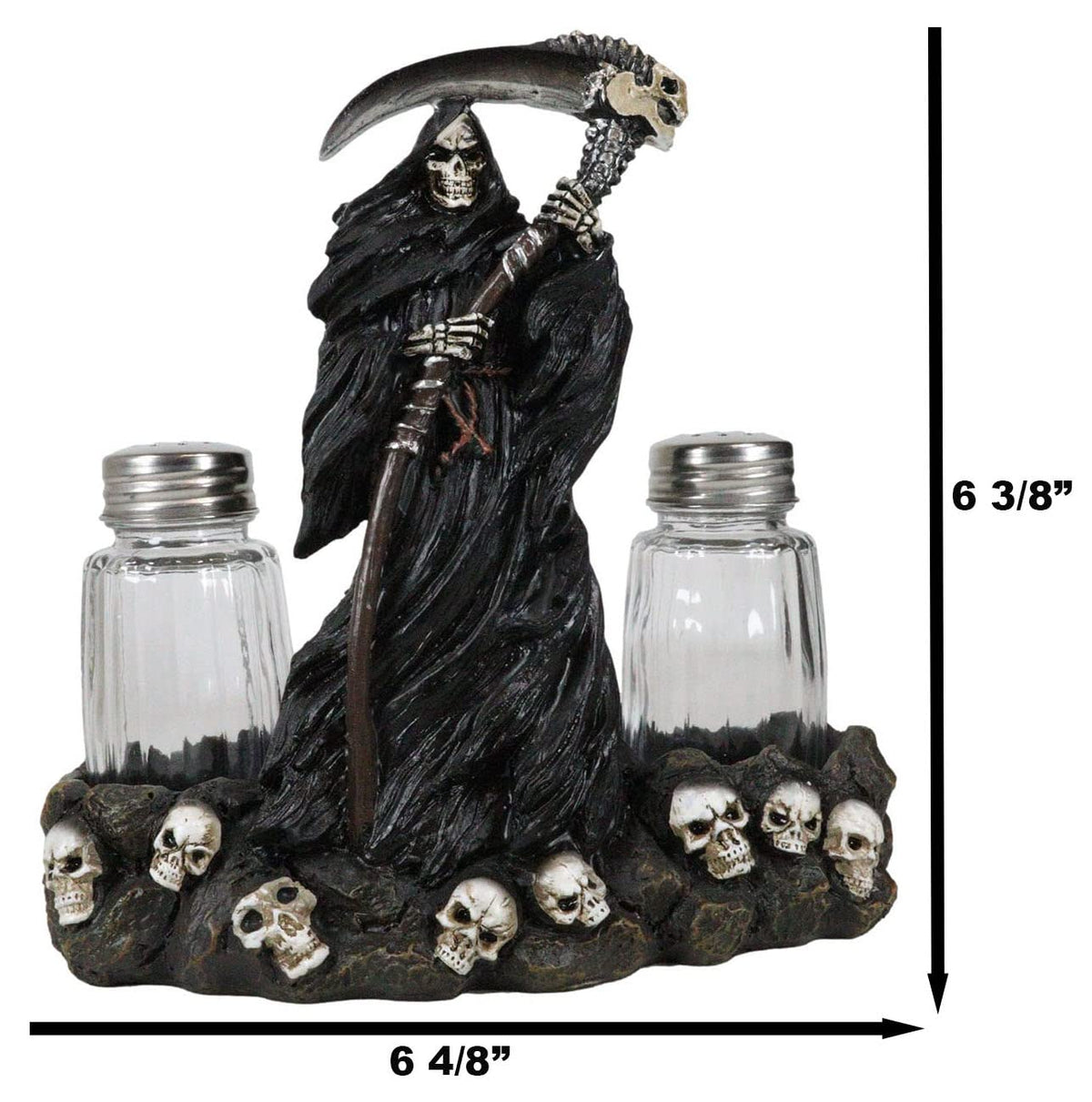 Ebros Gift Day Of The Dead Grim Reaper Standing On Skull Graveyard Salt & Pepper Shakers Holder Figurine Set 6.25"H
