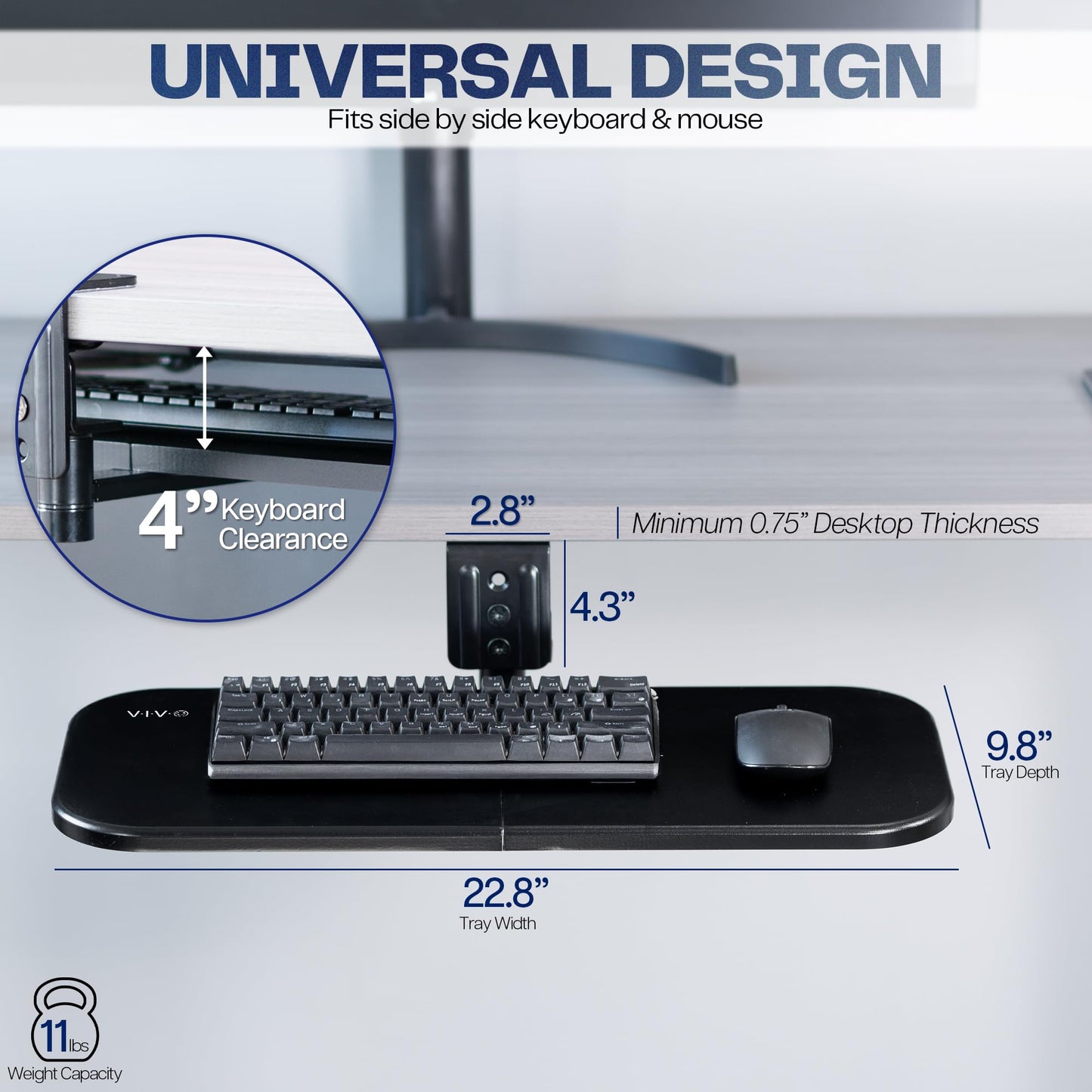 VIVO Under Desk Rotating 23 x 10 inch Computer Keyboard and Mouse Tray, Swiveling Platform, Ergonomic Typing, Black, MOUNT-KB01B