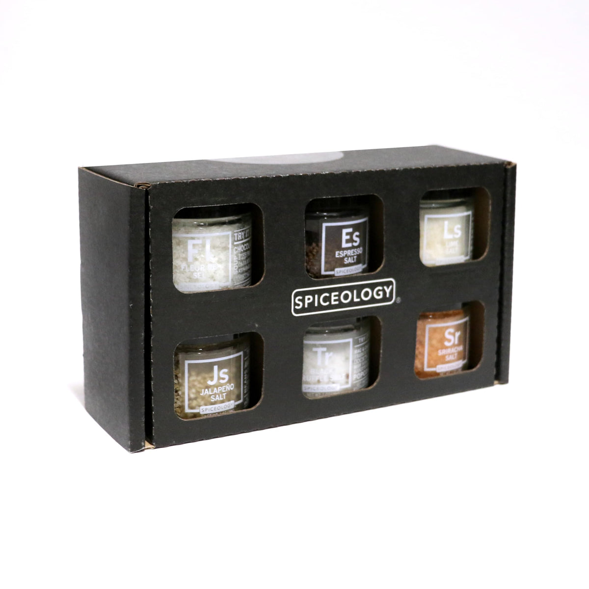 Spiceology - Gourmet Luxe Infused Salt Sampler Gift Set - Set of 6 - Flavors Include: Fleur de Sel, Espresso, Lime, Jalapeno, Black Truffle, Sriracha