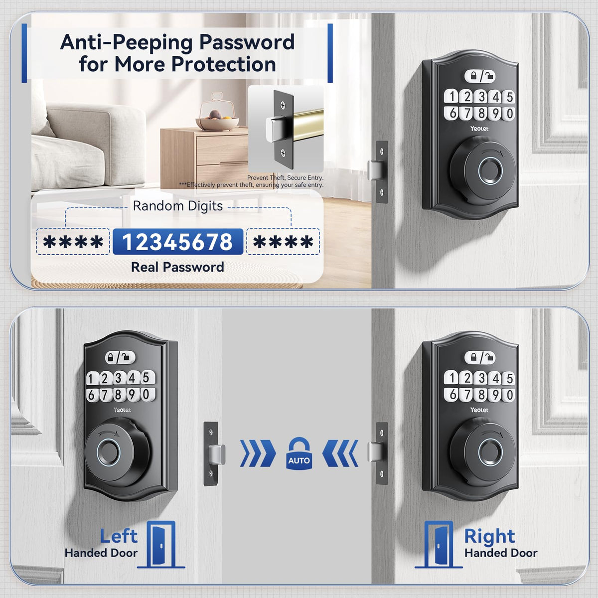 Y58 Built-in WiFi Fingerprint Door Lock, Keyless Entry Door Lock for Front, Smart Home & Apartment, App Control, 15-Min Easy Install, Grade 3 Anti Security, Matte Black