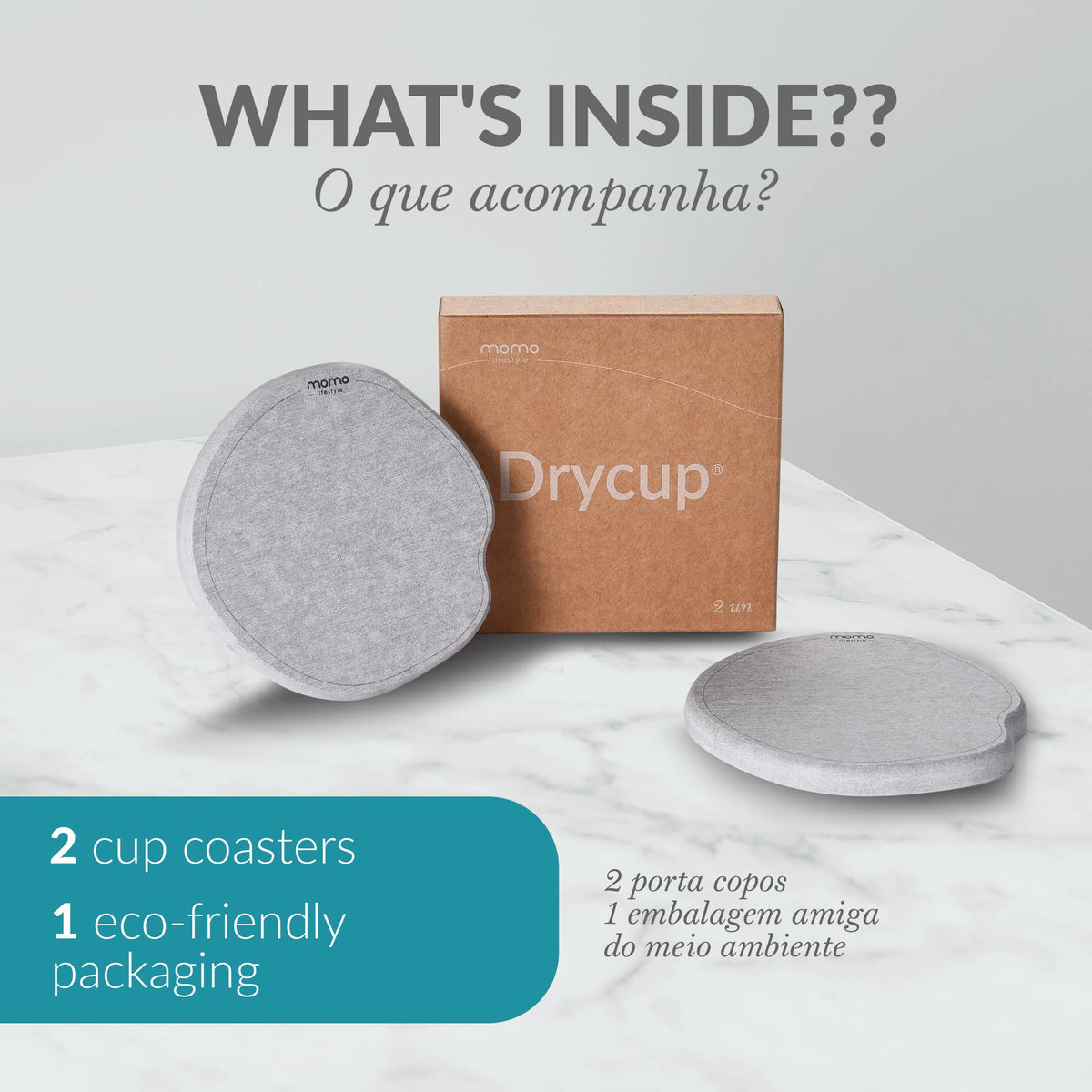 Momo Lifestyle Coasters for Drinks Drycup Stone Coaster Ultra Absorbent Made of Diatomaceous Earth Ideal for Wooden and Coffee Table Non Scratch Condensation Drink Coasters (2 Pack)