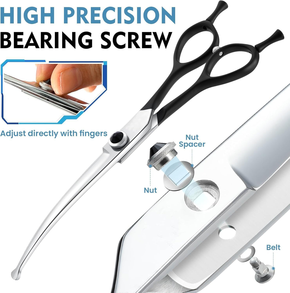 Dream Reach Round Dog Grooming Scissors - Downward Curved Dog Shears for Trimming Face and Paws, Safety Round Tip Shears for Pet Cats, Professional Pet Grooming Scissors Black 6.5"