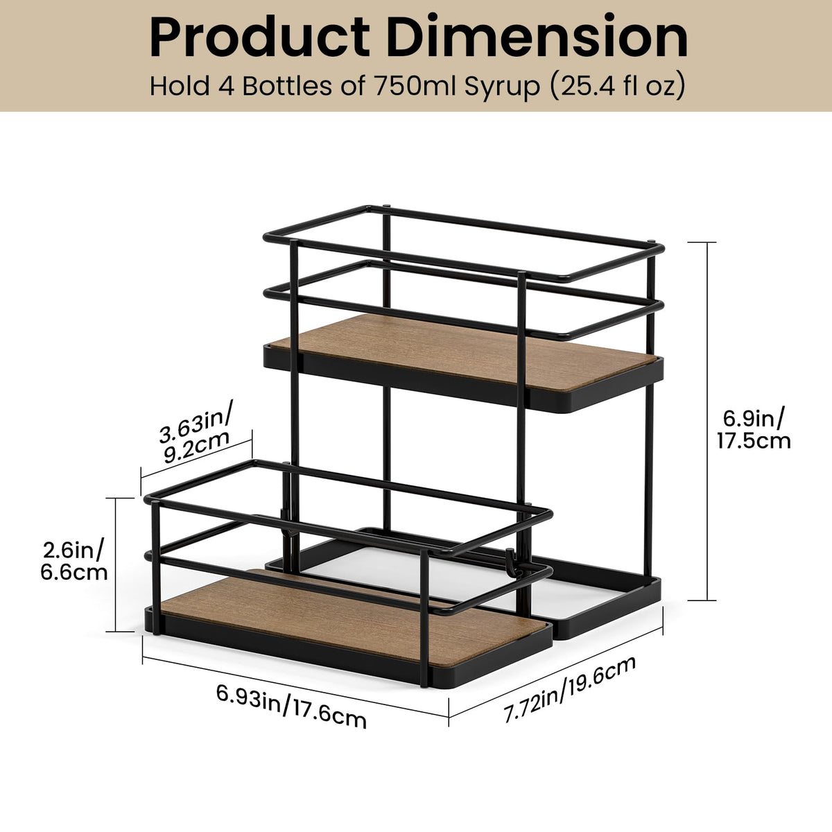 THYGIFTREE Coffee Syrup Rack Organizer 4 Bottle Syrup Holder Stand 2-Tier Storage Shelves for Kitchen Coffee Bar Station
