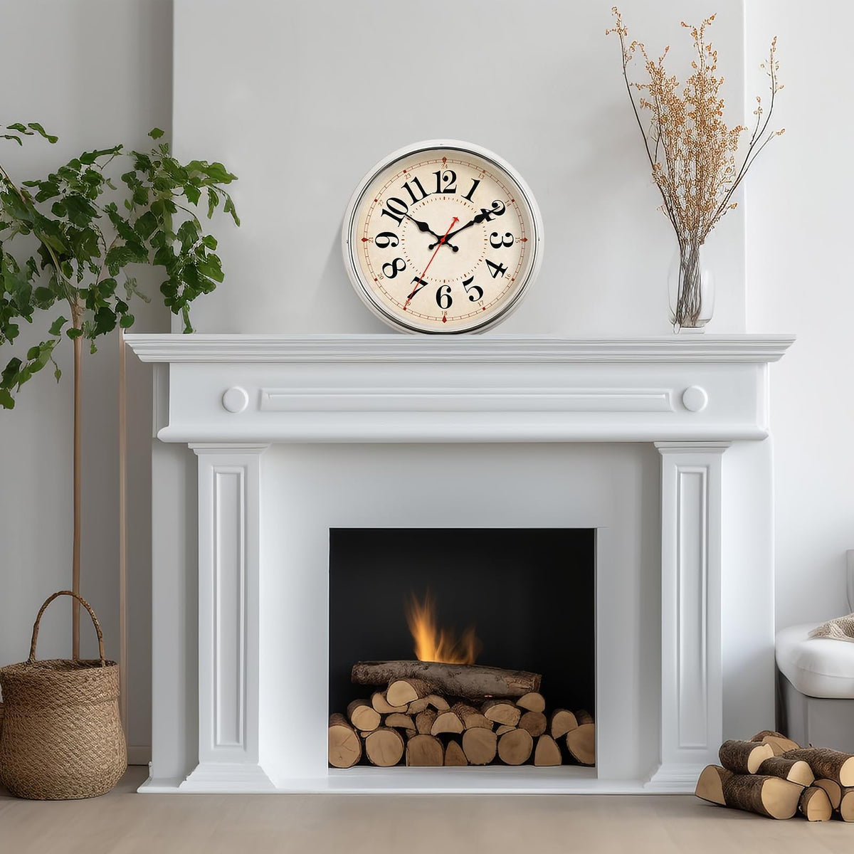 HYJOOY Wall Clock Metal 12.4" Retro Vintage Wall Clocks Countryside Style Silent Non Ticking Easy to Read for Living Room, Kitchen, Bedroom, Office, Bar(12.4" Beige)