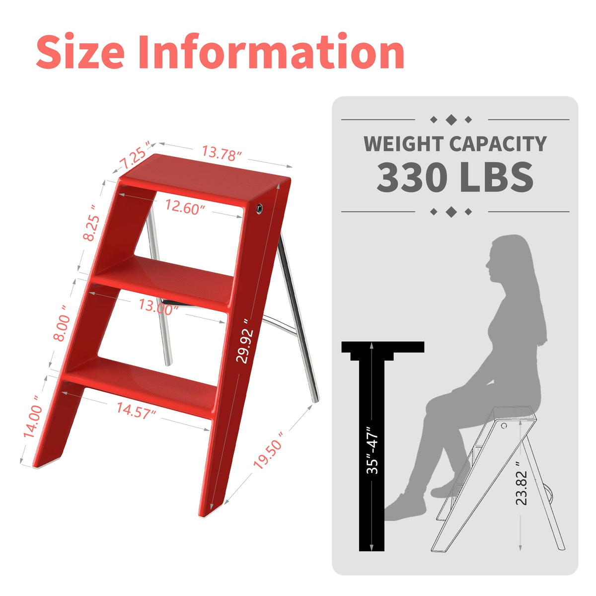 HOTEAGLE Ladder Shelf, Multifunctional 3-Tier Bookshelf, Stylish Bedroom Shelves Double as Bedside Table, Side Table for Home Living Room, Kitchen and Bedroom,Red