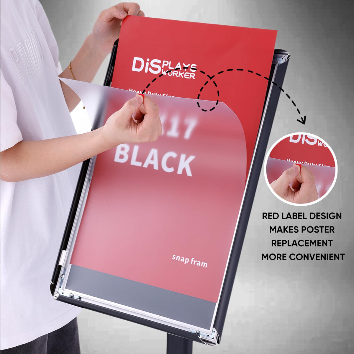 DISPLAYSWORKER Adjustable Heavy Duty Pedestal Sign holder floor Stand,sign stand poster stand ,Standing Floor for 11 x 17 inch,Vertical/Horizontal View,Black