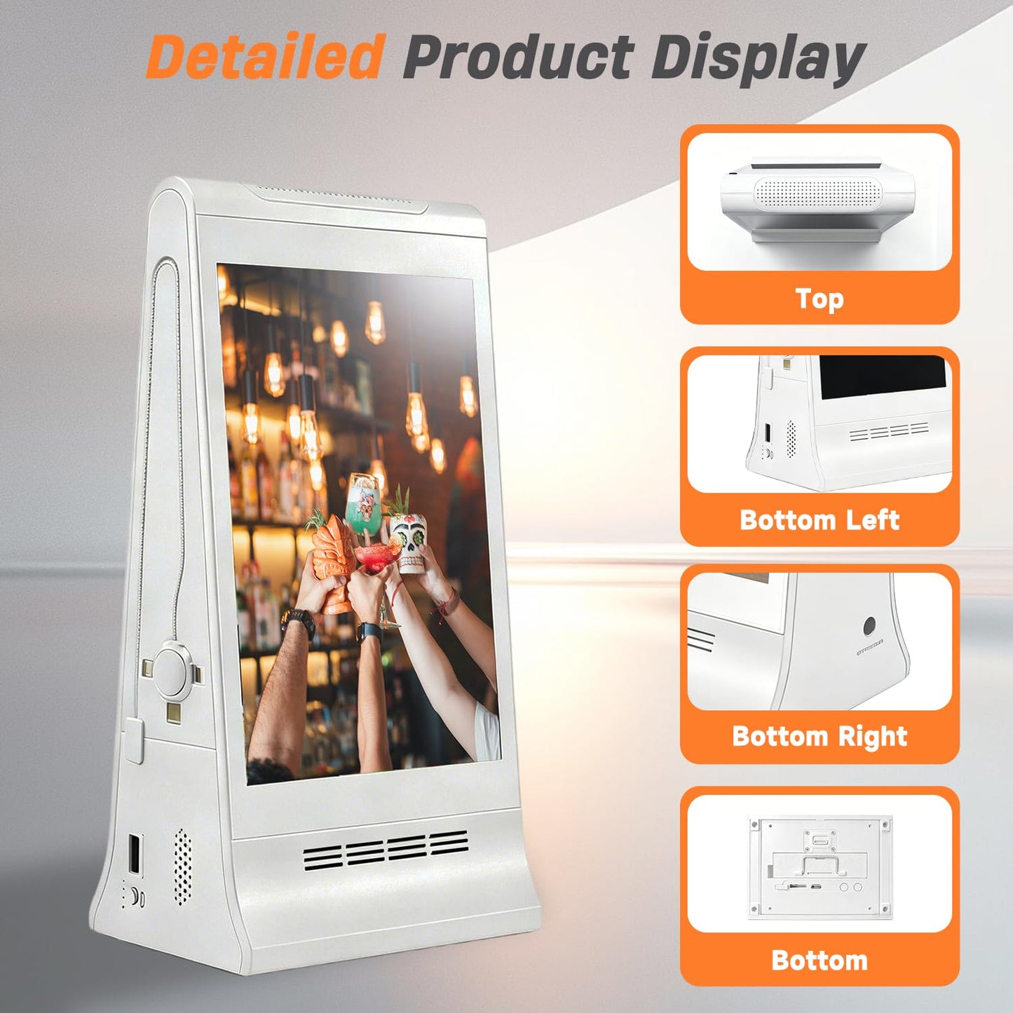 Digital Signage Display for Tabletop ,Interactive Digital Signage with Double 8 inch LCD Touch Screen and WIFI Connected,Rechargeable 23200mAh Battery,Portable Advertising Kiosk for Restaurants,Bar, Hotel ,Cafe (White)