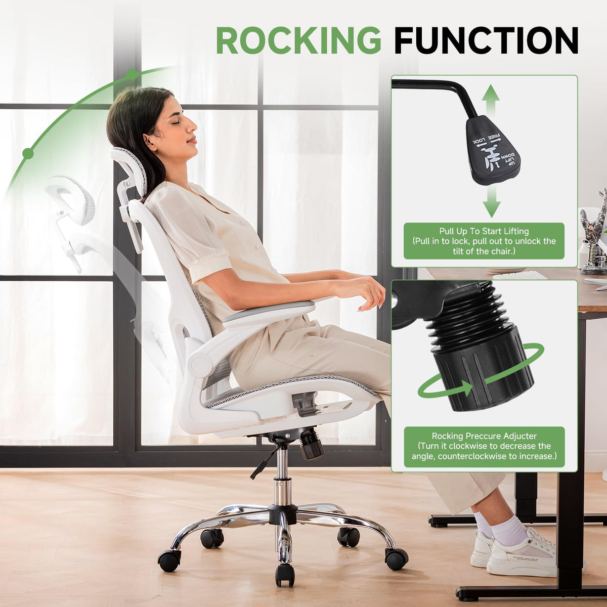 GTPLAYER Office Chair, Home Ergonomic Desk Chair with High Back Mesh, Mesh Office Computer Desk Chairs with Adjustable Lumbar Support, Rolling Work Swivel Task Chairs with 3D Armrests and Headrest