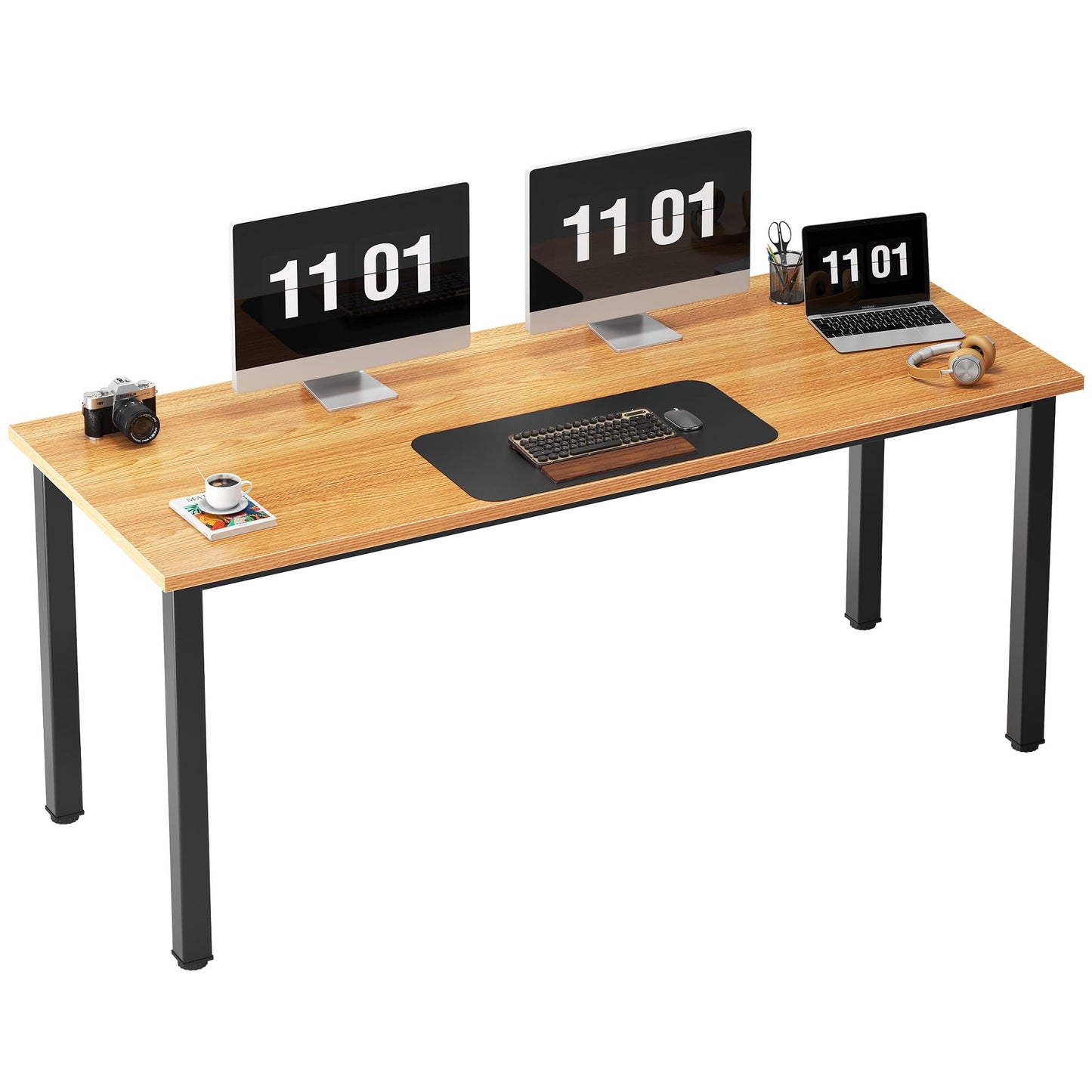 Need 63 Inch Large Computer Desk - Modern Simple Style Home Office Gaming Desk, Basic Writing Table for Study Student, Black Metal Frame, Teak