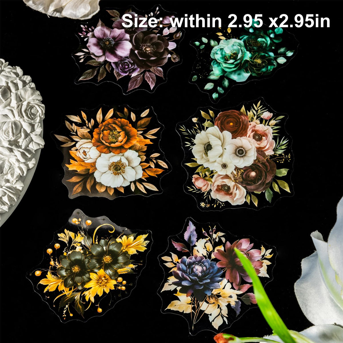 AuriicLeaf Blooming in the Dark Night PET Stickers, 120 Pcs Gothic Dark Floral Stickers for Scrapbooking, Journaling, Collage Supplies, and DIY Crafts