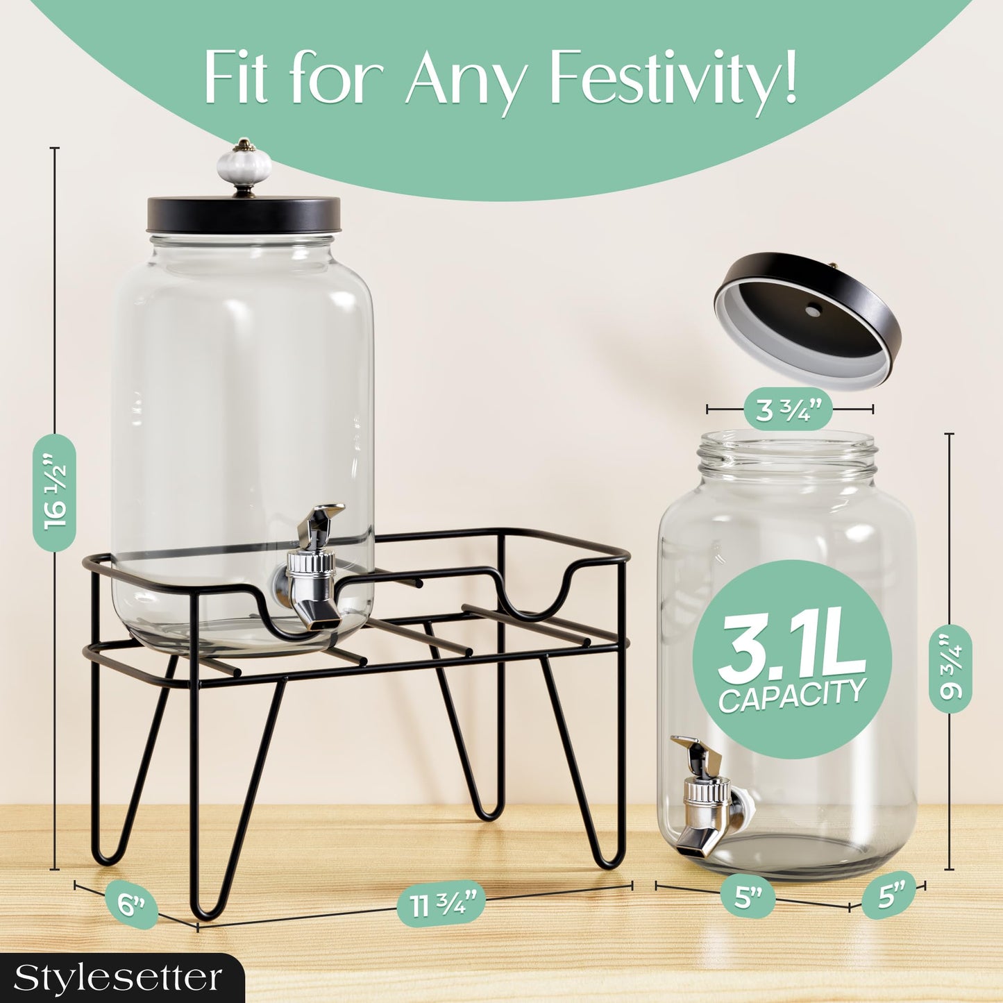 Style Setter Manchester Beverage Dispenser Set of 2 Cold Drink Dispenser w/ 3.1 Liter each