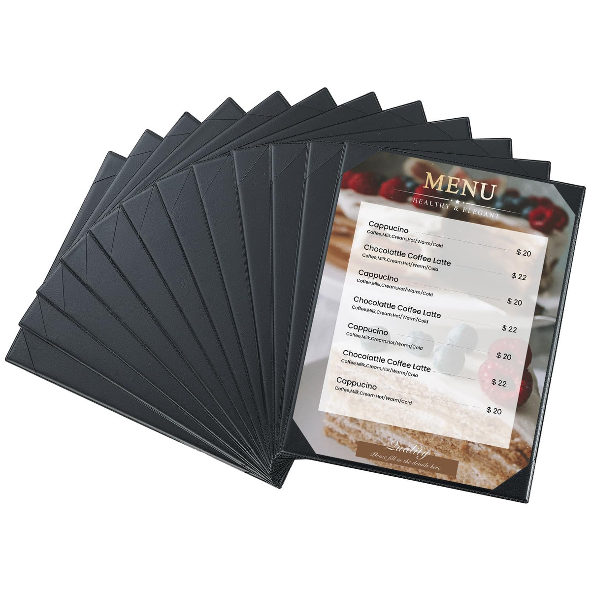 AMGSH 12 Pack 1 View 8.5" x 11" Menu Holder Menu Covers | Black Leather Menu Sleeves Book Style for Restaurant Coffee Bars Wine List Fit for Letter Size 8.5" x 11" Certificate Holer Diploma Holder