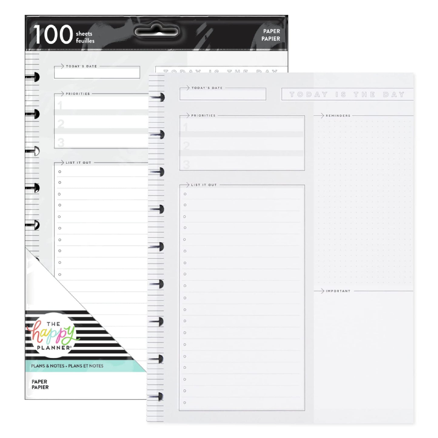 Happy Planner Plans + Notes Planner Refill Paper, 100 Sheets of Lined and Dashboard Layout Notebook Paper for Journals, Classic Size, 7"x 9.75"