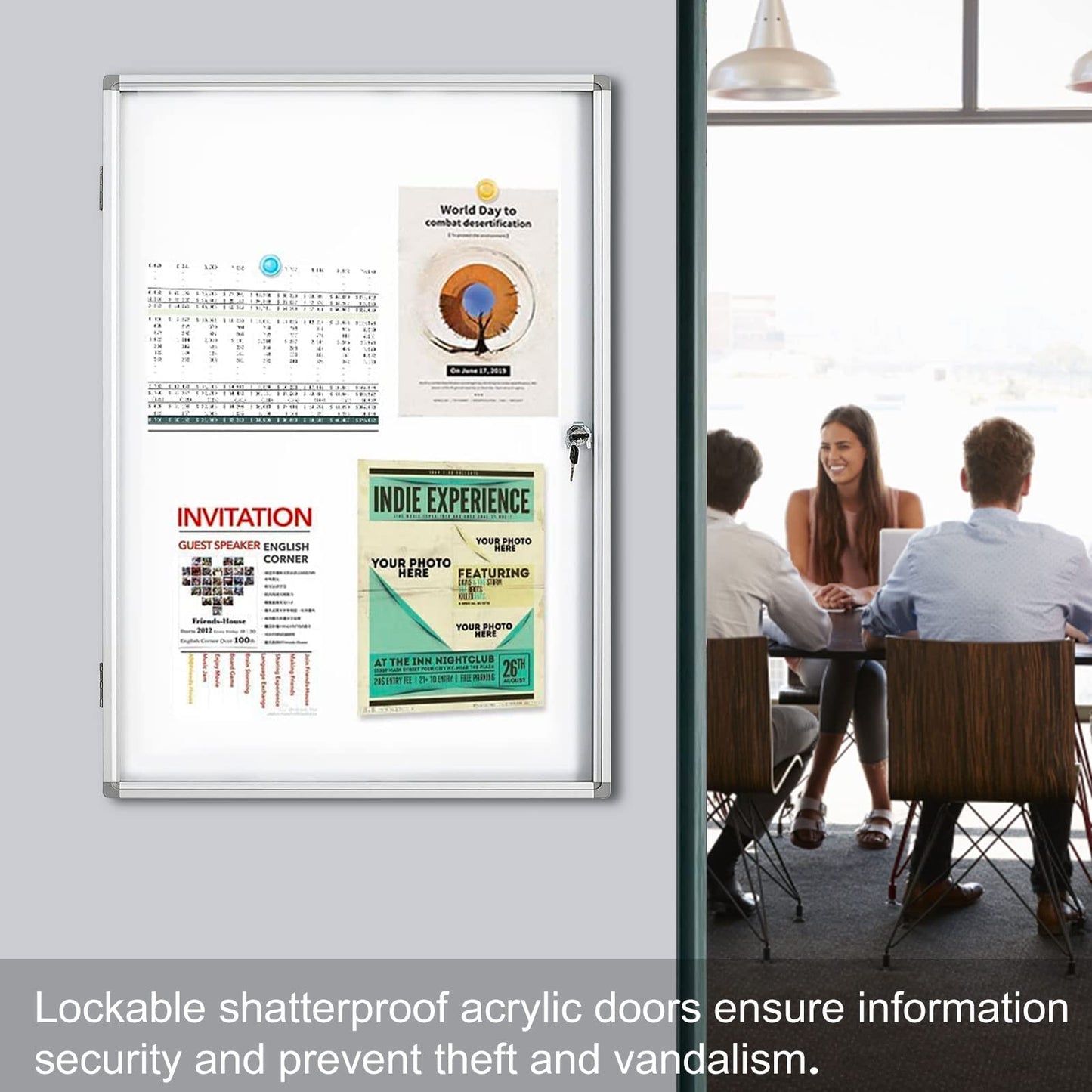 BEST BOARD Lockable Magnetic Enclosed 36 × 24 Inches Dry-Erase whiteboard, Tamper-Resistant wall-Mounted Display White Board, Aluminum-Framed Window (White)