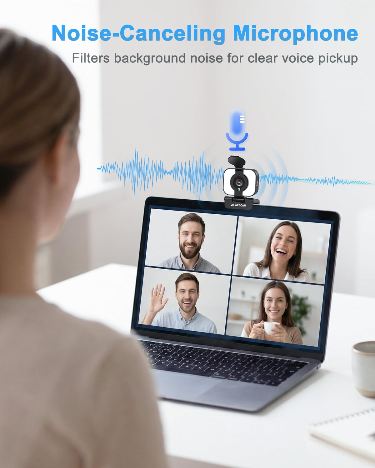 Atatat 2K Webcam for PC with Microphone & Light & Privacy Cover, Web Camera for Desktop/Laptop/Monitor/Mac, Autofocus USB Computer Camera for Zoom/Skype/Teams/Video Calling/Meeting/Streaming